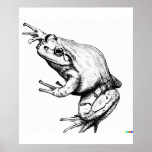 Door de hand getrokken schets van kikker in ukiyo- poster