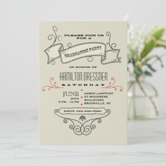 Door de hand getrokken uitnodiging van het Afstude (Staand voorkant)