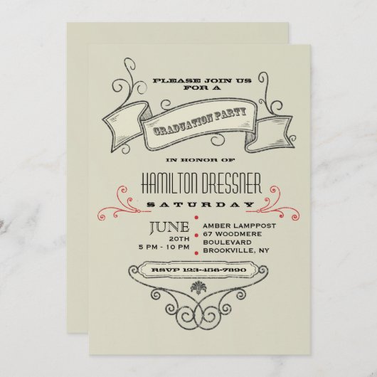 Door de hand getrokken uitnodiging van het Afstude (Voorkant / Achterkant)