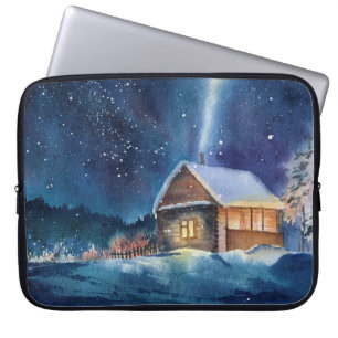 Door de hand getrokken waterverf winterlandschap laptop sleeve