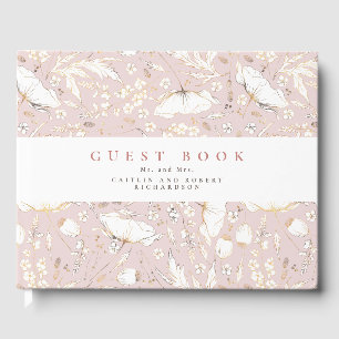 Door de hand getrokken wilde bloemen Elegant Dusty Gastenboek