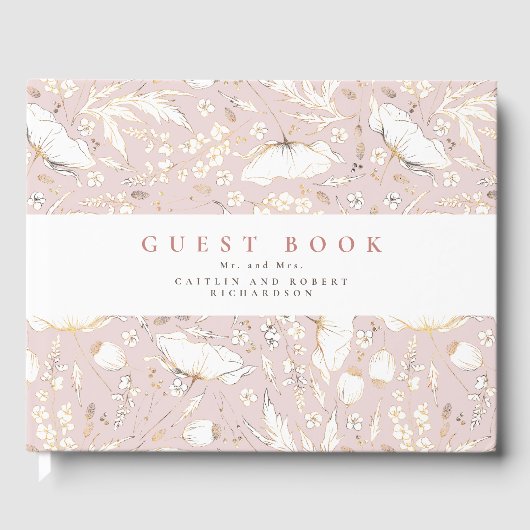 Door de hand getrokken wilde bloemen Elegant Dusty Gastenboek (Voorkant)