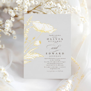 Door de hand getrokken wilde bloemen Elegant Light Folie Uitnodiging
