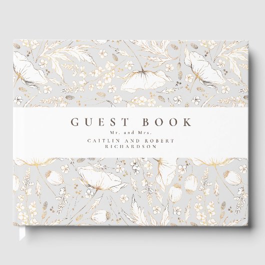 Door de hand getrokken wilde bloemen Elegant Light Gastenboek (Voorkant)