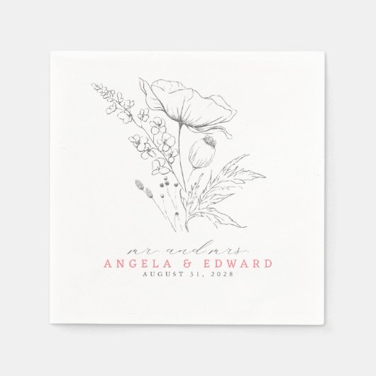 Door de hand getrokken wilde bloemen Elegant minim Servet (Voorkant)