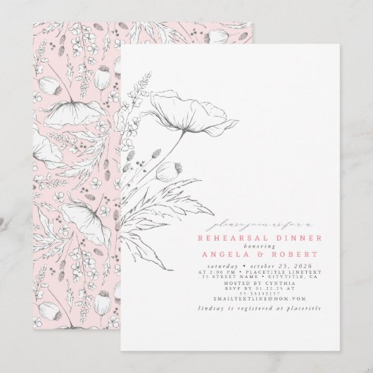 Door de hand getrokken wilde bloemen Elegant repet Kaart (Voorkant / Achterkant)