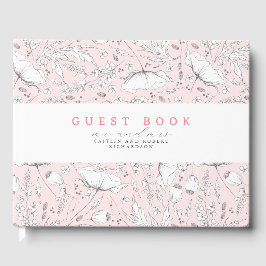 Door de hand getrokken wilde bloemen Elegant Roze  Gastenboek