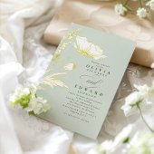 Door de hand getrokken wilde bloemen Elegant Sage Folie Uitnodiging
