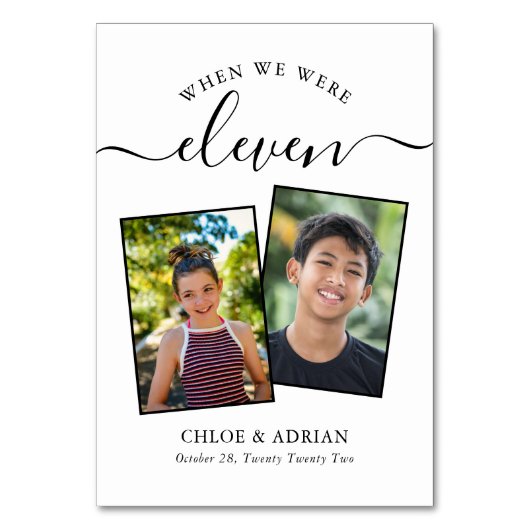 Door de jaren heen Koppel Foto Wedding Modern Tabl Kaart (Voorkant)