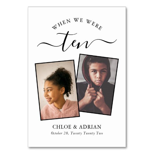 Door de jaren heen Koppel Foto Wedding Modern Tabl Kaart (Voorkant)