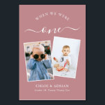 Door de jaren heen koppelen Paar Foto Wedding Mode Kaart<br><div class="desc">Let op en heb wat plezier met je trouwreceptietabelnummers - Deze elegante eenvoudige tabelnummers geven je de mogelijkheid om een foto van de bruid en bruidegom op dezelfde leeftijd op te nemen als het tabelnummer, de bruid- en groomnaam/s en de datum van hun bruiloft. De achtergrondkleur is stoffige roze met...</div>