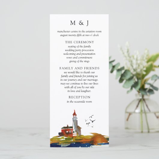 Door de Kaart van het Zee Wedding Programme (Staand voorkant)