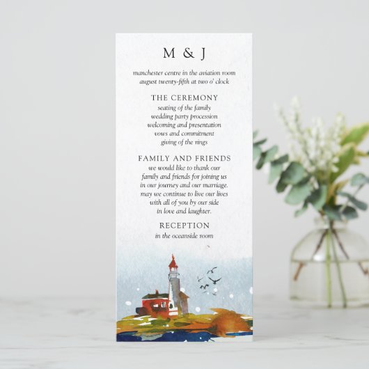 Door de Kaart van het Zee Wedding Programme (Staand voorkant)