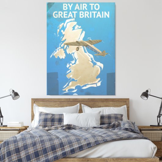 Door de lucht naar Groot-Brittannië reizen poster Canvas Afdruk (Insitu (Slaapkamer))