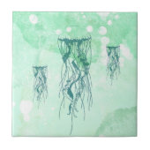 Door de Oceaan Geïnspireerde Kwallen Blauwe Aquare Tegeltje (Voorkant)