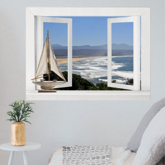 Door de oceaan — Open Uitzicht van het Venster met Poster