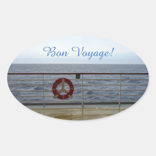 Door de Railing Bon Voyage Ovale Sticker (Voorkant)