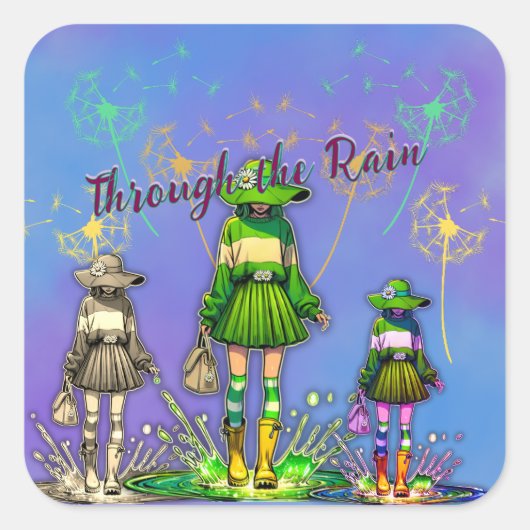 Door de regen vierkante sticker (Voorkant)