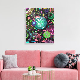 Door de Ruimte Vliegen: Een Maximalistische Abstra Canvas Afdruk