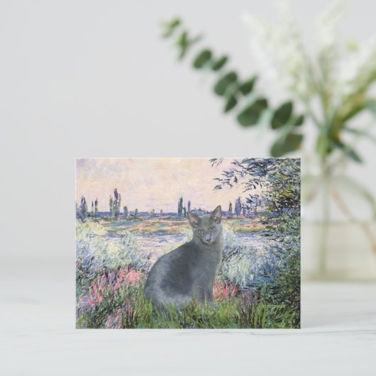 Door de Seine - Russische blauwe kat 2 Briefkaart (Staand voorkant)