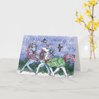 Door de Sneeuw Denderen! Kerstponykaart Kaart
