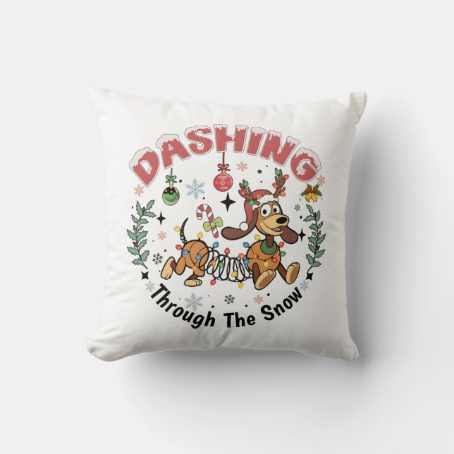 Door de Sneeuw Hollen Grappige Dachshund Hond Kers Kussen (Voorkant)