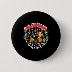 Door de Sneeuw Hollen, Hond Kerstmis, Grappige Ker Ronde Button 5,7 Cm