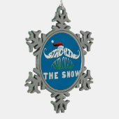 Door de sneeuw kijken Grappige kerst Tin Sneeuwvlok Ornament (Links)