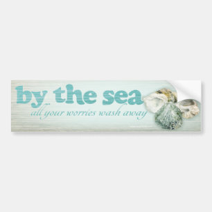 Door de zee schelpen strand auto bumper sticker