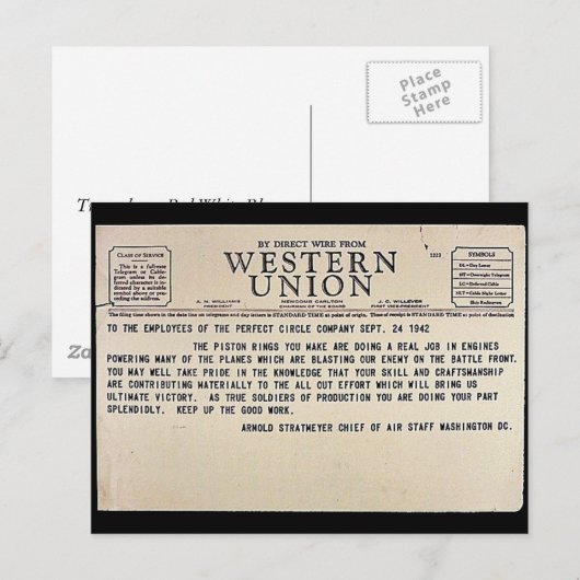 Door directe draad van de Westerne Unie Briefkaart (Voorkant / Achterkant)