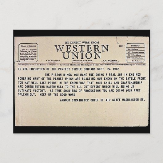 Door directe draad van de Westerne Unie Briefkaart (Voorkant)