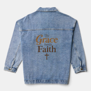 Door genade door geloof - Christelijk Kruis Denim Jacket