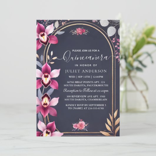 Door Glam Ball Gown Spark Dark Navy Blue Quinceane Kaart (Staand voorkant)