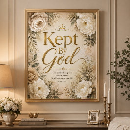 Door God Behouden Goud & Wit Bijbeltekst Muurkunst Poster
