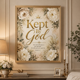 Door God Behouden Goud & Wit Bijbeltekst Muurkunst Poster