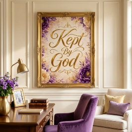 Door God Behouden Paarse & Witte Bloemstukken Muur Poster