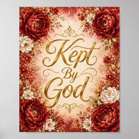 Door God Behouden Rood & Wit Bloemstuk Muurkunst Poster (Voorkant)