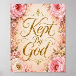 Door God Behouden Roze & Witte Bloemstuk Muur Kuns Poster