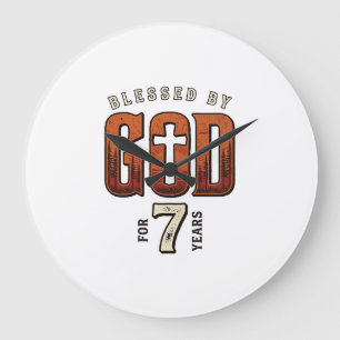 Door God Gezegend 7 Jaar Vintage Christelijk T-shi Grote Klok