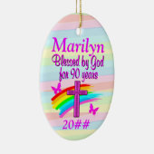 DOOR GOD GEZEGEND VOOR 90 JAAR GEPERSONALISEERD OR KERAMISCH ORNAMENT (Rechts)