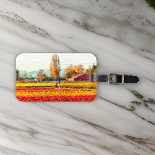 Door gouden en rode Tulpvelden rollen Bagagelabel