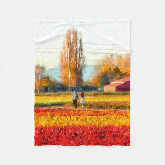 Door gouden en rode Tulpvelden rollen Fleece Deken (Voorkant)