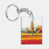 Door gouden en rode Tulpvelden rollen Sleutelhanger (Voorkant Links)