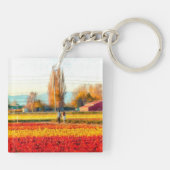 Door gouden en rode Tulpvelden rollen Sleutelhanger (Achterkant)