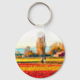Door gouden en rode Tulpvelden rollen Sleutelhanger