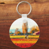 Door gouden en rode Tulpvelden rollen Sleutelhanger (Voorkant)