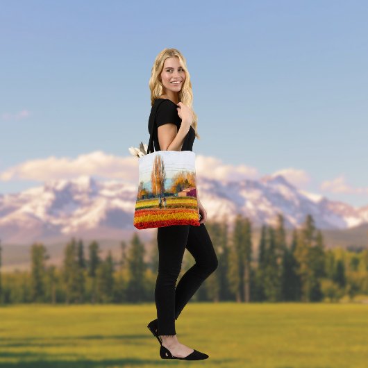 Door gouden en rode Tulpvelden rollen Tote Bag