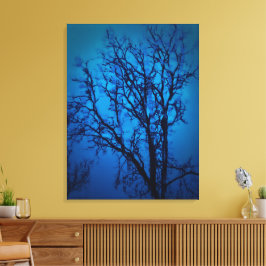 Door het glas, huilende boomblauwe Abstracte kunst Canvas Afdruk
