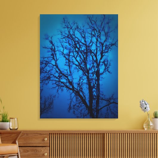 Door het glas, huilende boomblauwe Abstracte kunst Canvas Afdruk (Insitu (Woonkamer))