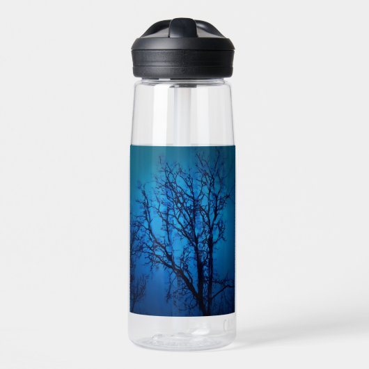 Door het glas, huilende boomblauwe Abstracte kunst Waterfles (Voorkant)